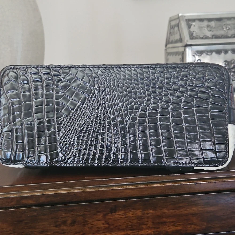 Brahmin Black and White Mini Duxbury Croc-Embossed Women's Bag - Picture 4 of 7